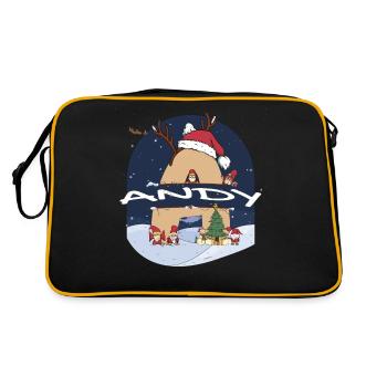 Awesome Andy Name w Santa Hat in Xmas Theme - Retro Bag - black/gold - Back