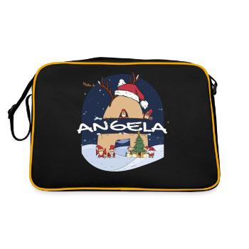 Toller Angela-Name mit Weihnachtsmütze im Weihnachtsthema - Retro Tasche - Schwarz/Gold - Hinten