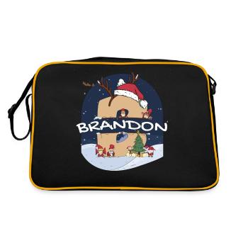 Awesome Brandon Name w Santa Hat in Xmas Theme - Retro Bag - black/gold - Back