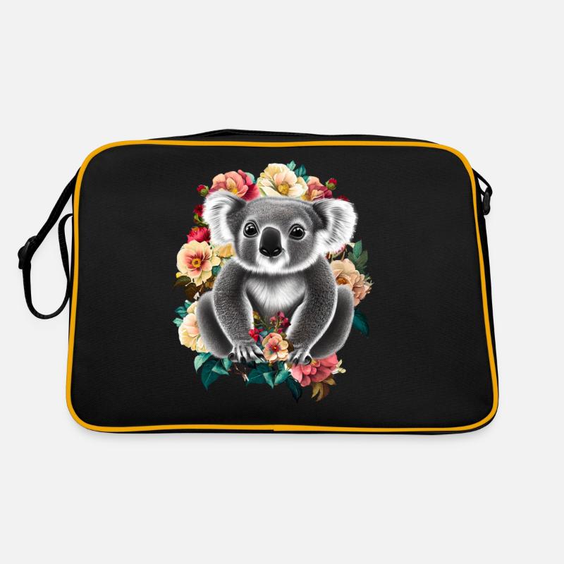 Koala Blumen - Retro Tasche - Schwarz/Gold