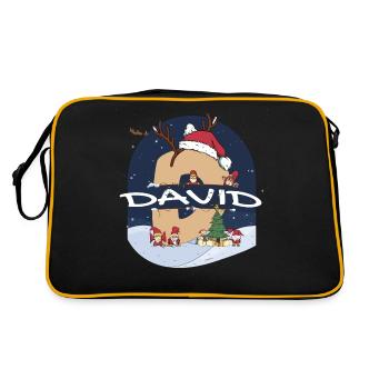 Toller David-Name mit Weihnachtsmütze im Weihnachtsthema - Retro Tasche - Schwarz/Gold - Hinten