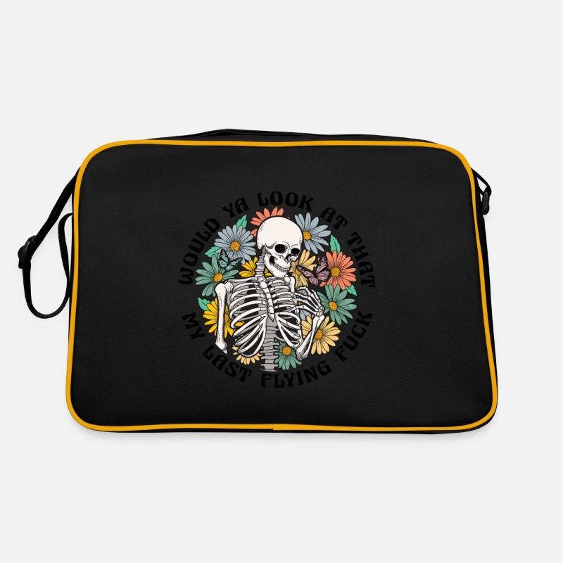 Squelette de fleur avec dicton - Sac Retro - noir/or