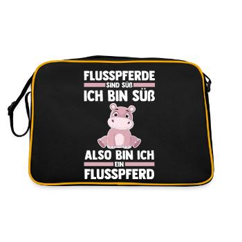 Nilpferd Flusspferd - Retro Tasche - Schwarz/Gold - Hinten