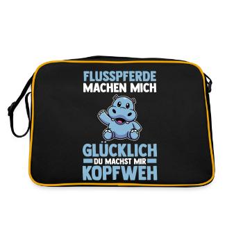Nilpferd Flusspferd - Retro Tasche - Schwarz/Gold - Hinten