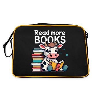 Niedliche Kuh liebt Literatur und liest ein Buch - Retro Tasche - Schwarz/Gold - Hinten