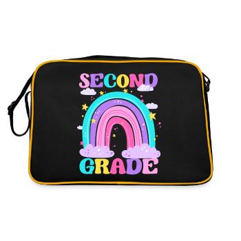 Second Grade 2nd Rainbow Teacher Student 100th - Retro Bag - black/gold - Back
