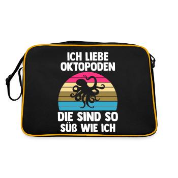 Tintenfisch Oktopus - Retro Tasche - Schwarz/Gold - Hinten