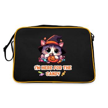 Ich bin hier für das süße süße Kätzchen - Retro Tasche - Schwarz/Gold - Hinten