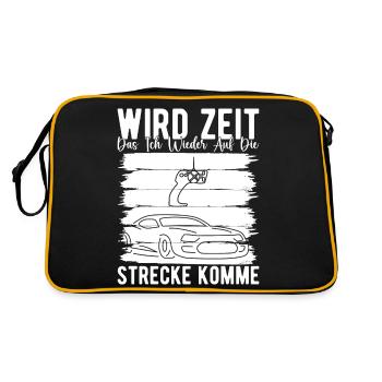Slotracing Wird Zeit Auf Die Strecke Zu Kommen - Retro Tasche - Schwarz/Gold - Hinten