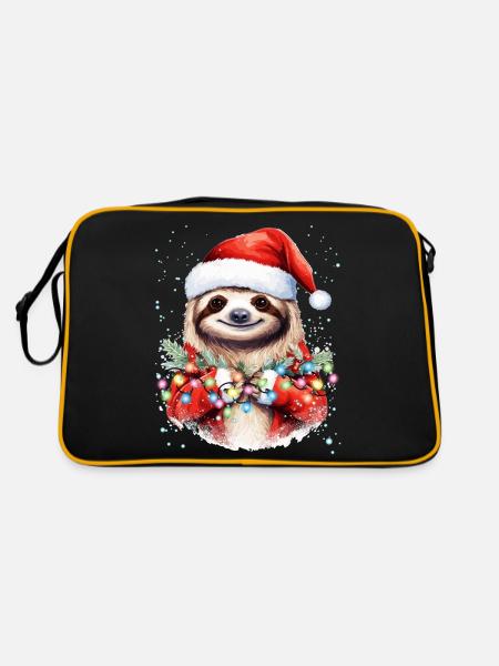 Faultier Weihnachtskunst, niedliches und lustiges Faultier - Retro Tasche - Schwarz/Gold - Hinten