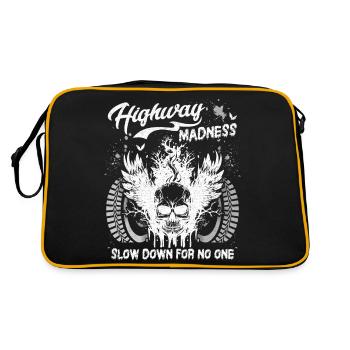 Totenkopf, Racing Skull, Autobahn, Highway Biker - Retro Tasche - Schwarz/Gold - Hinten