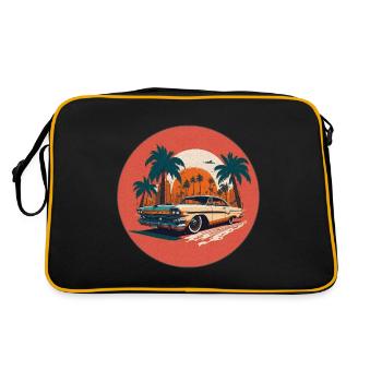 Retro-Auto und Miami-Sonnenuntergang - Retro Tasche - Schwarz/Gold - Hinten