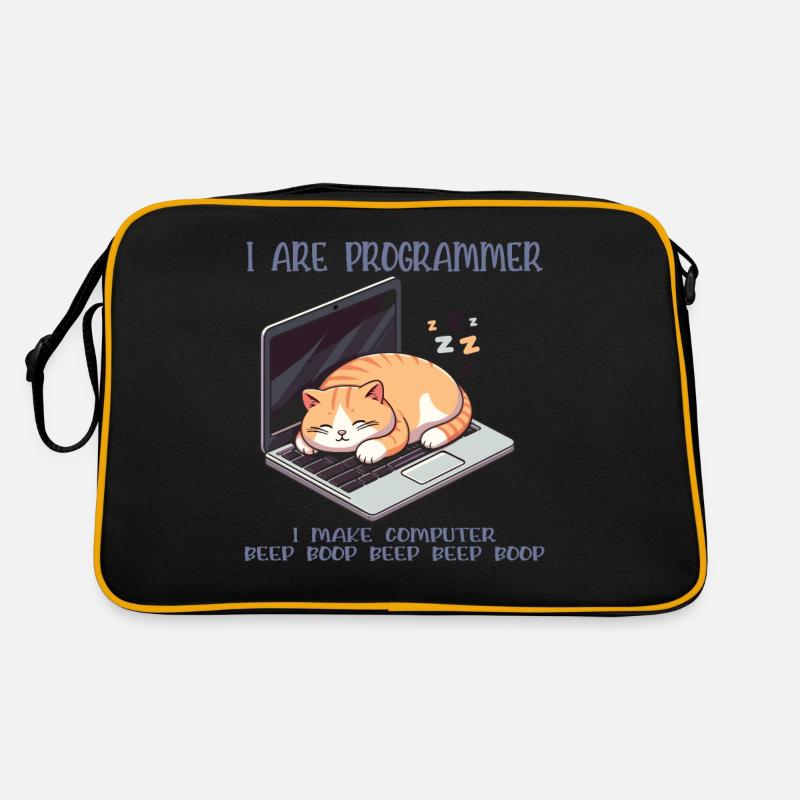 I are programmer, fat sleeping cat - Retro Bag - black/gold