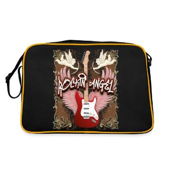 Guitar Electric Guitar, Rock n Roll Saying Angel Cherubs - Retro Bag - black/gold - Back
