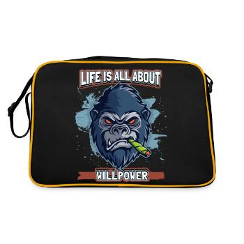 Funny Comic Gorilla Monkey with Joint, Monkey Saying - Retro Bag - black/gold - Back