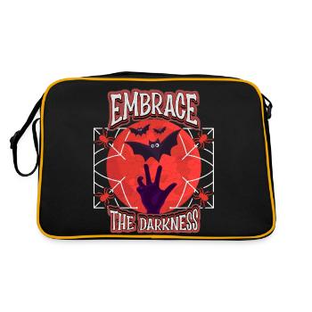 Horror Mond mit Fledermaus und Zombie Hand, Spruch - Retro Tasche - Schwarz/Gold - Hinten