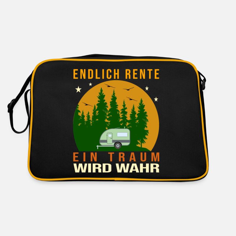 Rente, Wohnwagen, jetzt nur noch Camping - Retro Tasche - Schwarz/Gold