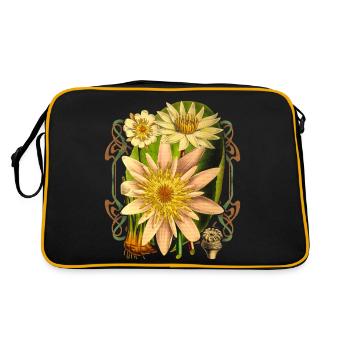 Vintage Botanical Water Lily, Lotus Flower - Retro Bag - black/gold - Back