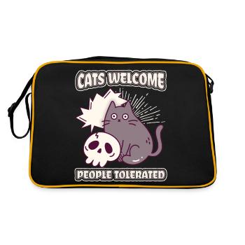 Cartoon Cat Cats Welcome People Tolerated Saying - Retro Bag - black/gold - Back