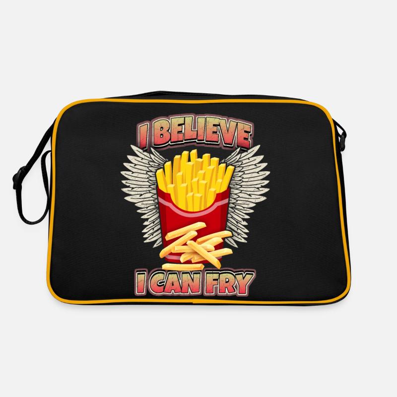Pommes Frites lustiger Spruch - Retro Tasche - Schwarz/Gold