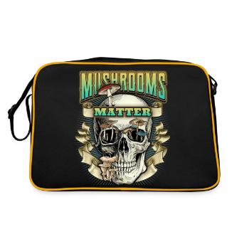 Funny Skull, Psychedelic Art, Mushrooms - Retro Bag - black/gold - Back