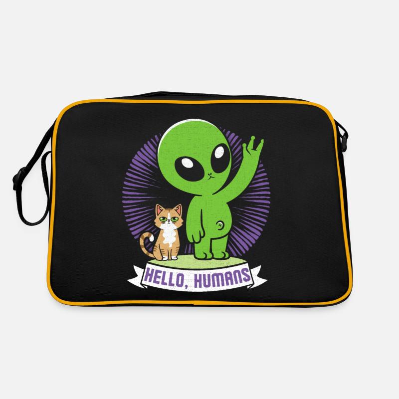 Funny Alien Comic, Aliens with Cat, Saying Retro Bag