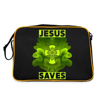 Jesus Christ, Christian Cross, Jesus Saves - Retro Bag - black/gold - Back