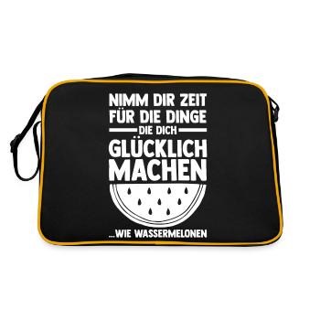 Früchte Wassermelone - Retro Tasche - Schwarz/Gold - Hinten