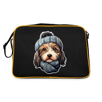 Winter dog in the snow with hat and scarf - Retro Bag - black/gold - Back