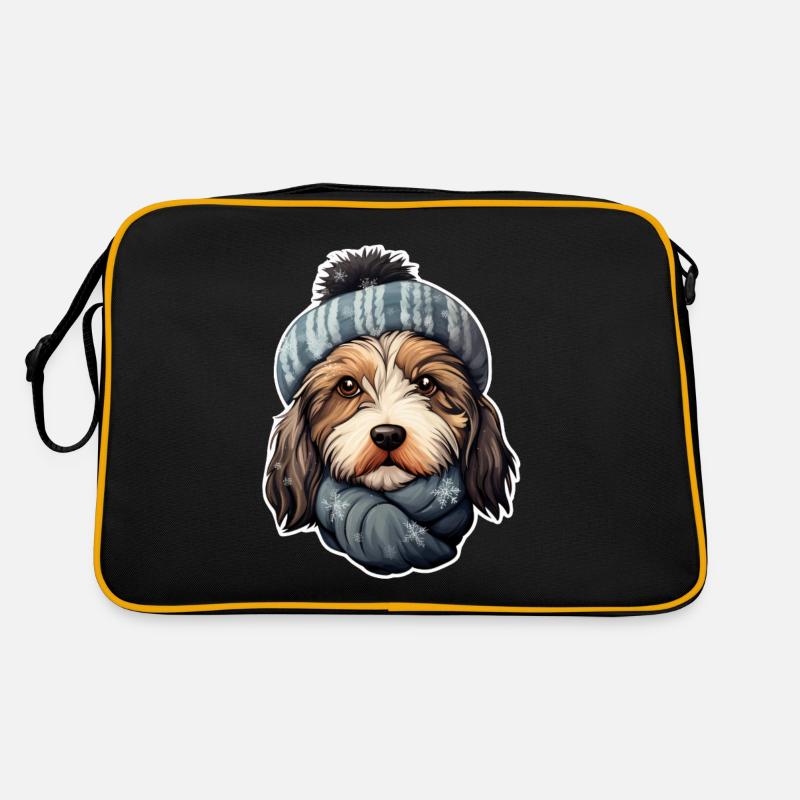 Chien d’hiver dans la neige avec chapeau et écharpe Sac Retro