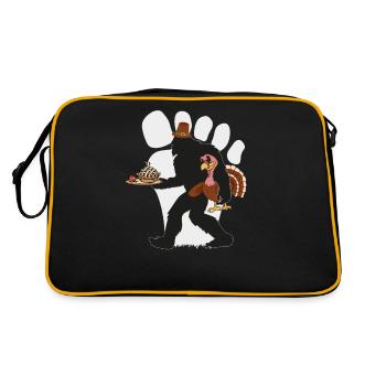 Bigfoot Pilgrim Truthahn Kürbiskuchen für - Retro Tasche - Schwarz/Gold - Hinten