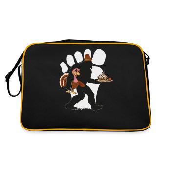 Bigfoot Pilgrim Truthahn Kürbiskuchen für - Retro Tasche - Schwarz/Gold - Hinten