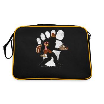 Kürbiskuchen, Truthahn und Sasquatch 4 Friendsgiving - Retro Tasche - Schwarz/Gold - Hinten
