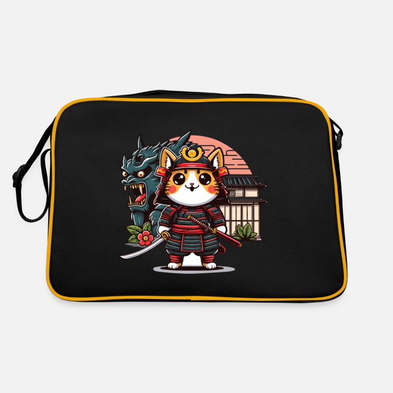 Genießen Sie das Bild der Samurai-Katze und des Monsterjus Retro Tasche
