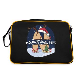 Awesome Natalie Name w Santa Hat in Xmas Theme - Retro Bag - black/gold - Back