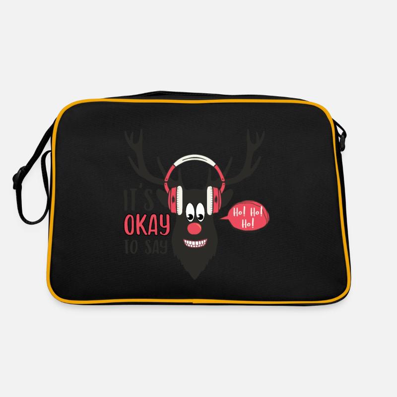 Lustiges Weihnachtsrentier mit Kopfhörern - Retro Tasche - Schwarz/Gold