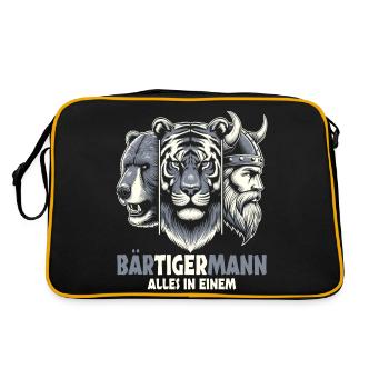 Bärtigermann Bär Tiger Mann Geschenk Bart - Retro Tasche - Schwarz/Gold - Hinten