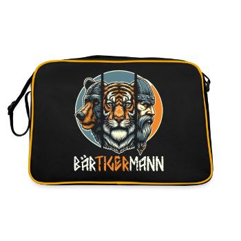 Bärtigermann Bär Tiger Mann Geschenk Bart - Retro Tasche - Schwarz/Gold - Hinten