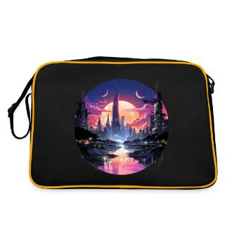 Paysage urbain cyberpunk futuriste, style synthwave - Sac Retro - noir/or - Dos
