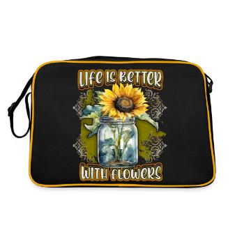 Sunflower Vintage Botanical Flowers Illustration - Retro Bag - black/gold - Back