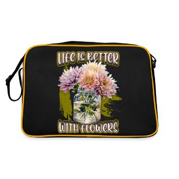 Chrysanthème, fleurs botaniques Vintage en pot - Sac Retro - noir/or - Dos