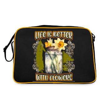 Daffodil, Daffodil, Vintage Botanical Flower - Retro Bag - black/gold - Back