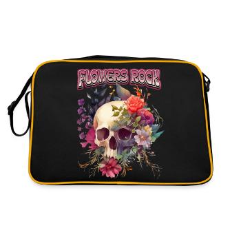 Tête de mort Crâne Vintage tête de mort avec Motif de Roses - Sac Retro - noir/or - Dos