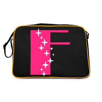 Buchstabe F Glitzer - Retro Tasche - Schwarz/Gold - Hinten