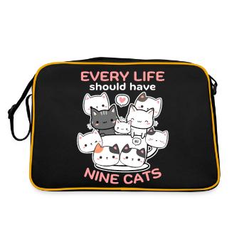 Funny Cats, Cat Saying, 9 Cartoon Cats - Retro Bag - black/gold - Back