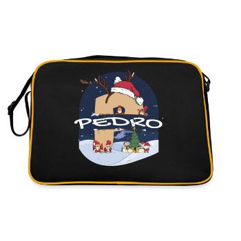 Awesome Pedro Name w Santa Hat in Xmas Theme - Retro Bag - black/gold - Back