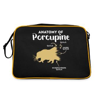 Anatomie Des Stachelschweins Naturliebhaber Stich - Retro Tasche - Schwarz/Gold - Hinten