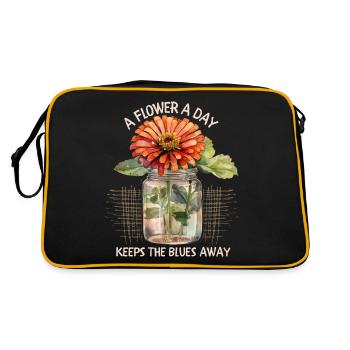 Dicton de fleur avec Zinnia, Illustration de fleur - Sac Retro - noir/or - Dos