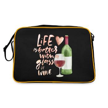 Buveur de vin drôle dictant, bouteille de vin, verre à vin - Sac Retro - noir/or - Dos