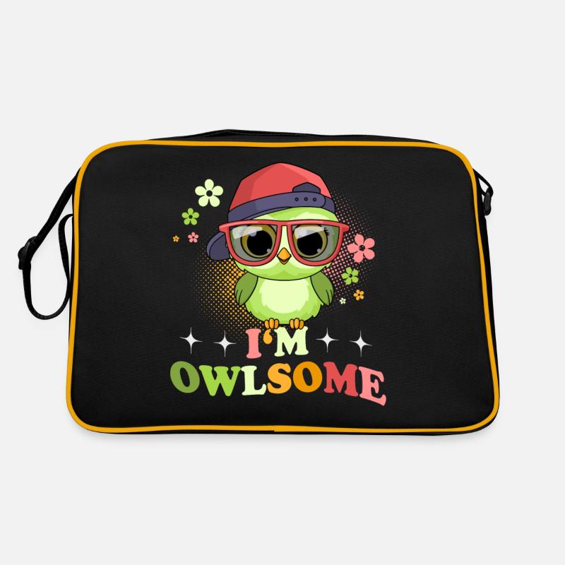 Eule Eulen I`m Owlsome - Retro Tasche - Schwarz/Gold
